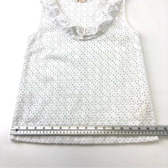 KATE Spade white all cotton eyelet sleeveless ruffle neck top Size 0 - Picture 7 of 9